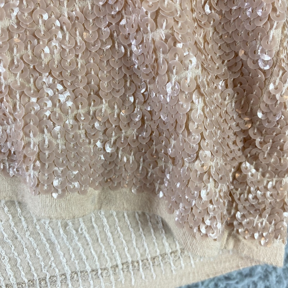 J Crew Glitter Shirt Womens S  Top Beige Sequins Pullover Knit Glam Preppy Party - Picture 7 of 7